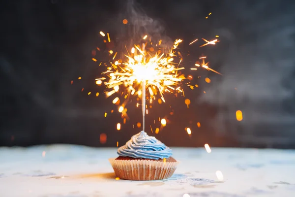 Birthday Cupcake with a sparkler — Stock Photo, Image