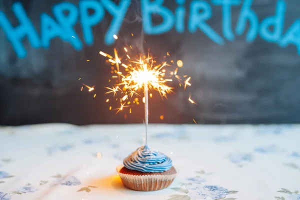 Cupcake γενέθλια με μια αδαμάντας — Φωτογραφία Αρχείου