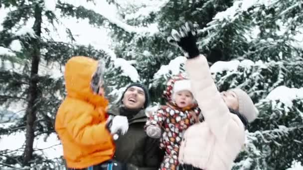 Divertimento invernale, neve, slittino in famiglia durante l'inverno — Video Stock