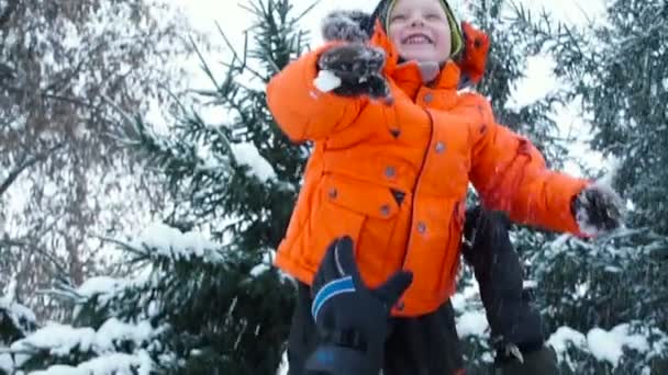 Diversión de invierno, nieve, trineo familiar en invierno — Vídeo de stock