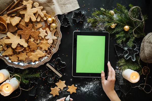 tablet pc bilgisayar gingerbread yapmak kadınla evde evler