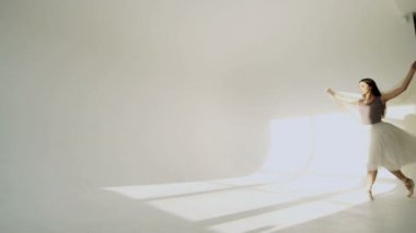 Balerin klasik tutu beyaz Studio içinde silüeti.