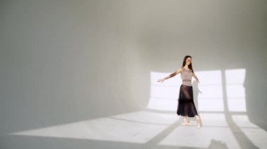 Balerin klasik tutu beyaz Studio içinde silüeti.
