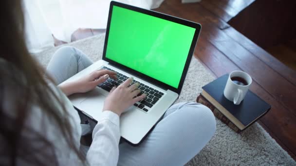 Adolescente chica trabajando en portátil — Vídeos de Stock