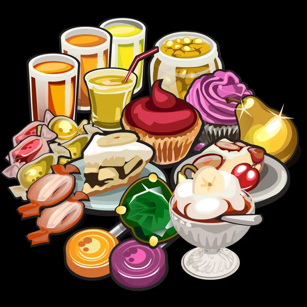 Gran juego de jugos, dulces, postres — Vector de stock