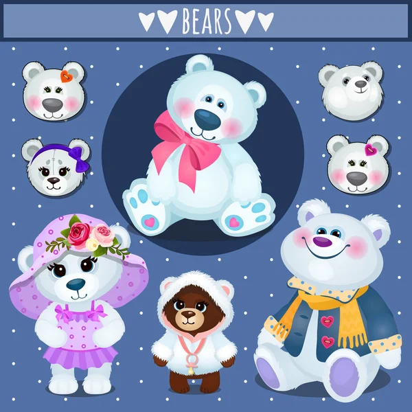 Set witte Teddy beren, grote familie — Stockvector