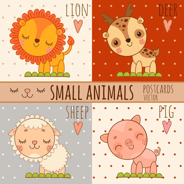 Quatre images mignonnes simples d'animaux, style dessin animé — Image vectorielle