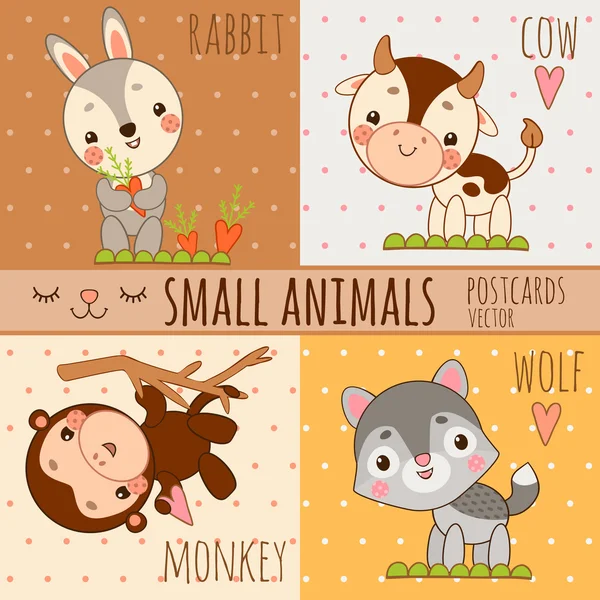 Macaco, coelho, lobo e vaca, conjunto de desenhos animados imagens —  Vetores de Stock