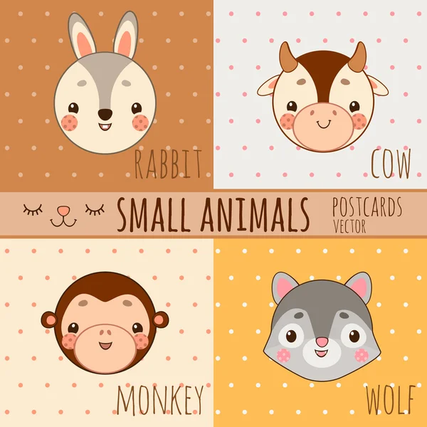 Singe, lapin, loup et vache, visages d'animaux — Image vectorielle