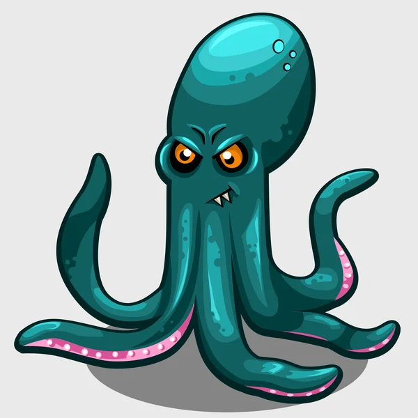 Green evil octopus with eyes isolated — Stock Vector