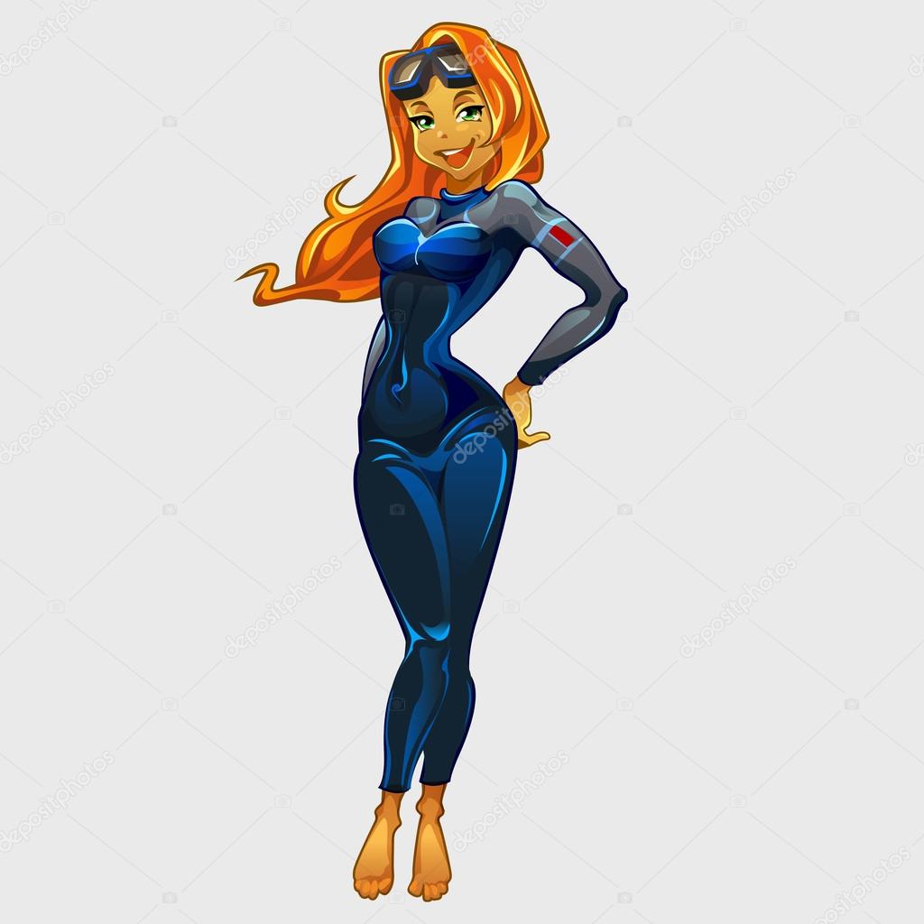 Girl in the costume of a diver, vector character