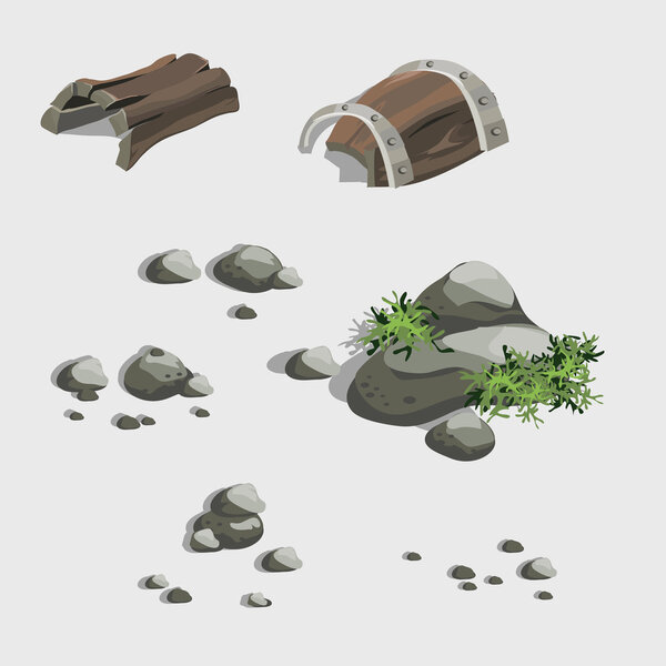 Fragments of the ancient ship and stones
