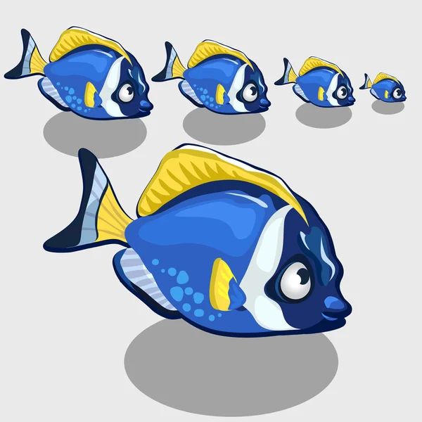 Blå tropiska fiskar isolerade, Ikonuppsättning — Stock vektor