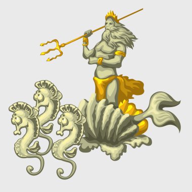 Triton on a carriage with team of sea horses clipart