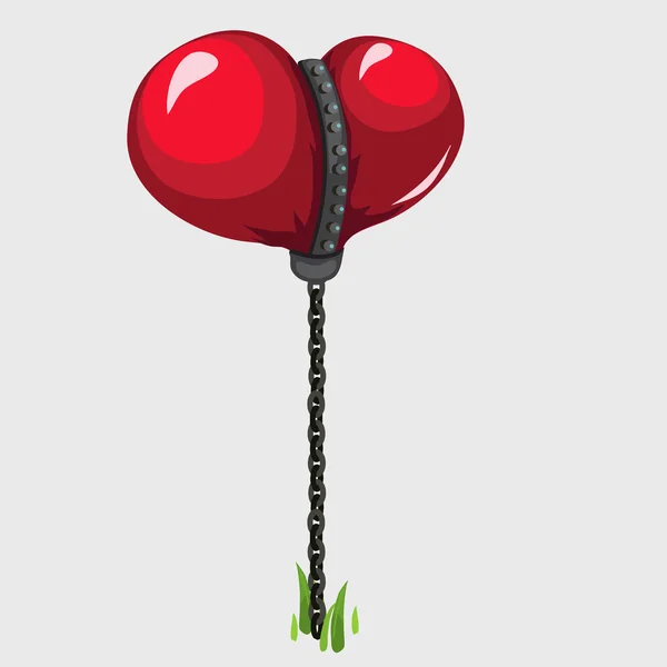 Balão em forma de coração vermelho mantido na corrente — Vetor de Stock