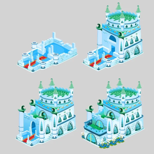 Stages of construction ice Kingdom, four icons — Stock Vector