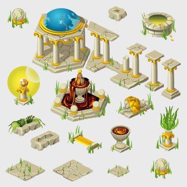 Ancient decoration, buildings, tiles, sculptures clipart