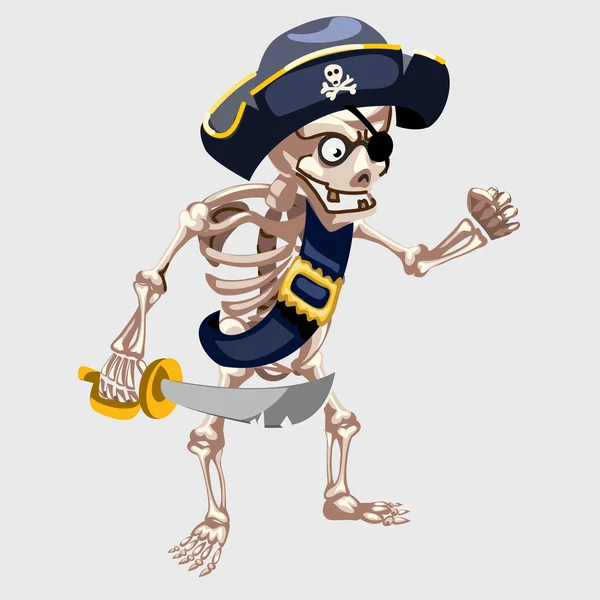 Squelette pirate avec ceinture et épée tranchante — Image vectorielle