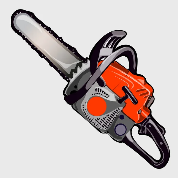 Elektrische kettingzaag met rood handvat, vector closeup — Stockvector