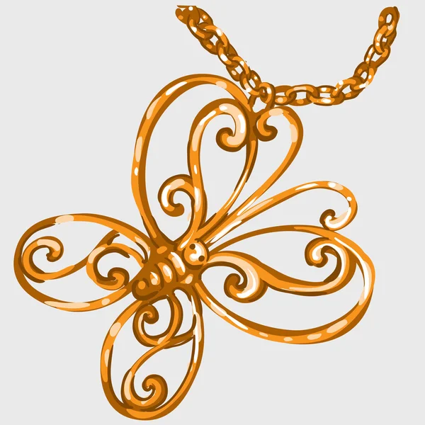 Zlatý motýl přívěšek na řetízku — Stockový vektor