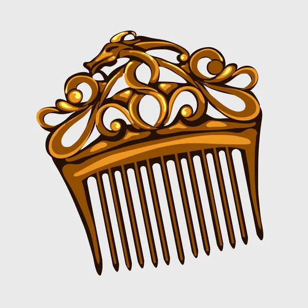 Vintage wooden comb for hair, vector isolated — Stock Vector
