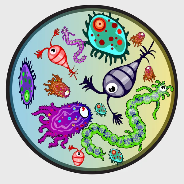 Çeşitli mikroplar, yaratık renkli görüntü — Stok Vektör