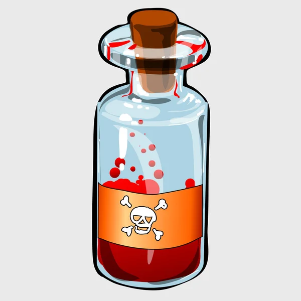 Пляшка з червоною отрутою та етикеткою з черепом — стоковий вектор