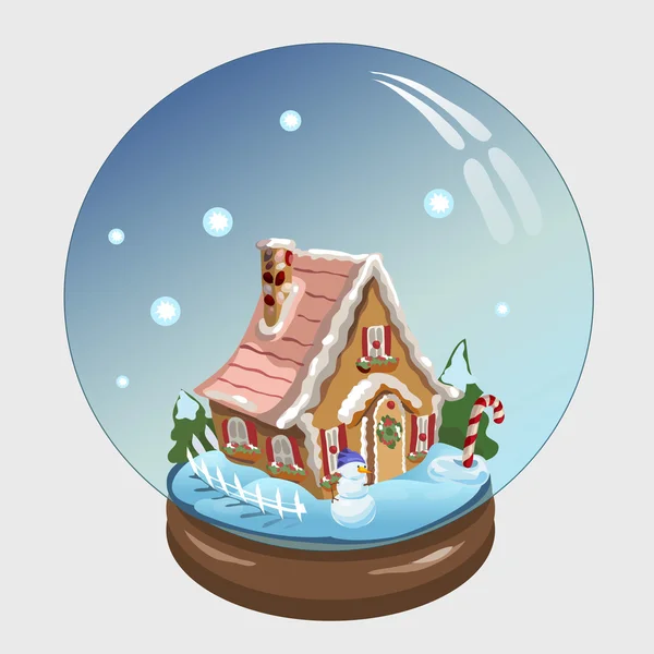 Bola de Navidad con casa y decoración en su interior — Vector de stock