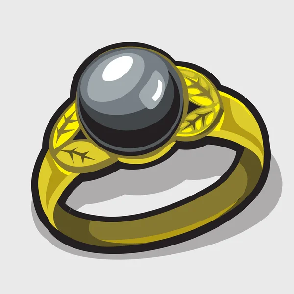 Bague en or avec perles noires gros plan — Image vectorielle