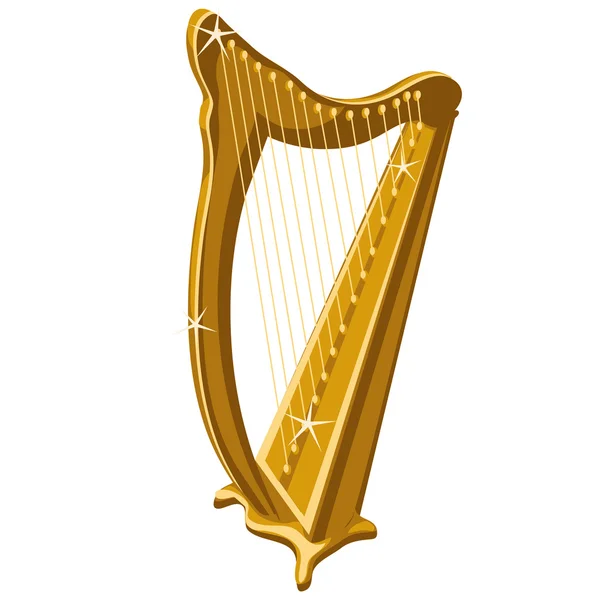 Harpe scintillante classique en or, style dessin animé — Image vectorielle