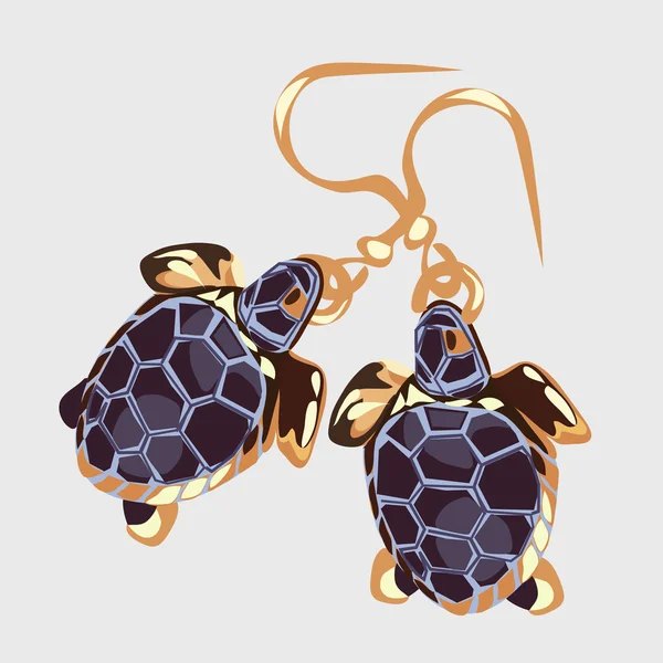 Gouden oorbellen met schildpad, vintage accessoire — Stockvector