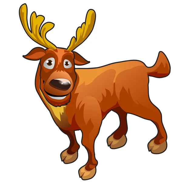 Funny cartoon deer with yellow horns — Stock Vector