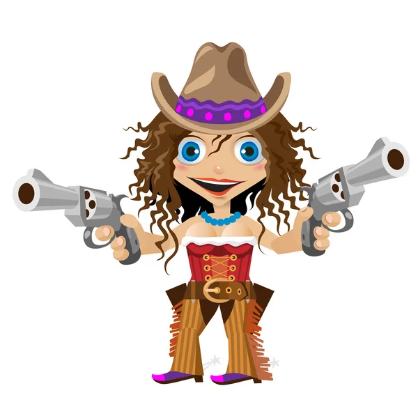Personaje de dibujos animados de Wild West, niña vaquero — Vector de stock