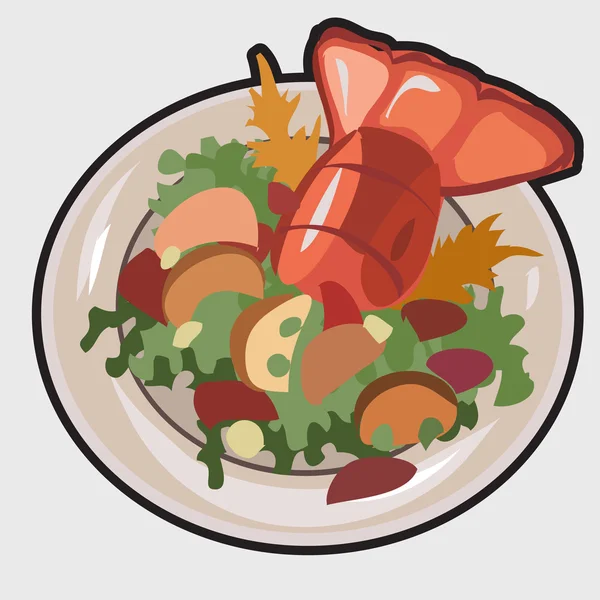 Főtt homár egy tányérra. Vektoros illusztráció — Stock Vector