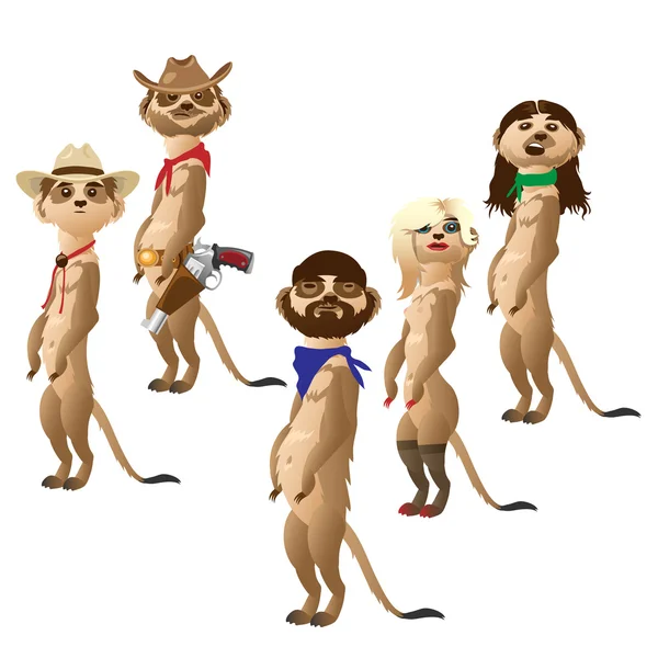 Gang de suricates cow-boys de l'Ouest sauvage — Image vectorielle