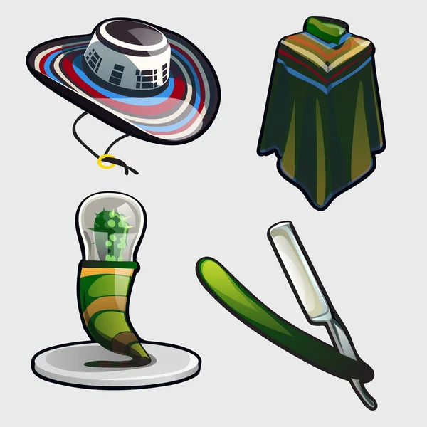 Sambrero, ponchos y otros símbolos de México — Vector de stock