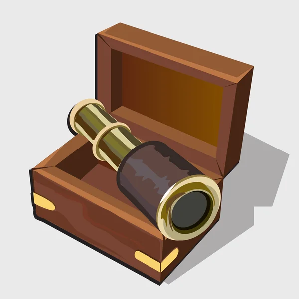 Vintage telescope in a brown box — Stock Vector