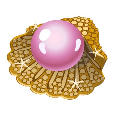 Tek pembe inci izole bir altın kabuk