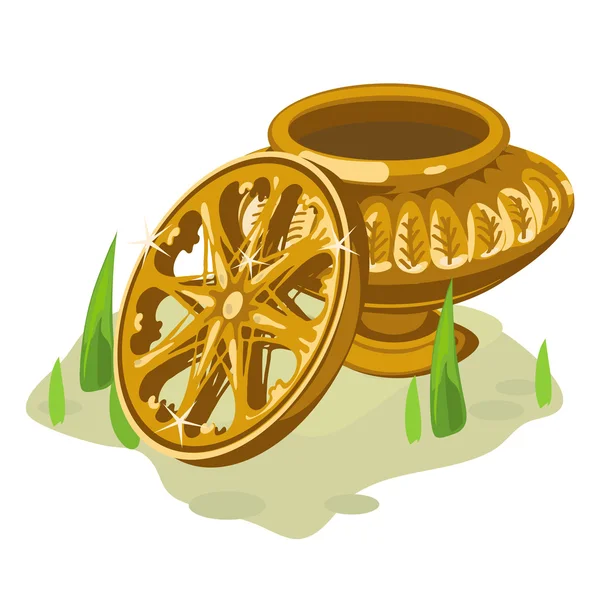 Antigua jarrón de oro y rueda. Dos objetos vectoriales — Vector de stock