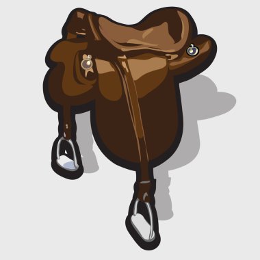 Brown leather horse saddle. Equipment of the rider clipart