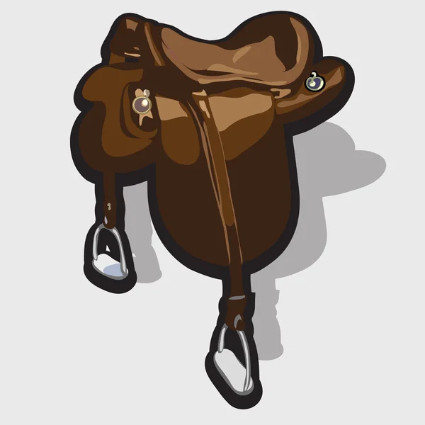 茶色の革馬サドル。ライダーの機器 — ストックベクタ