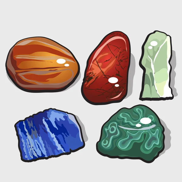 Set of five cartoon vector stones and minerals — Stock Vector