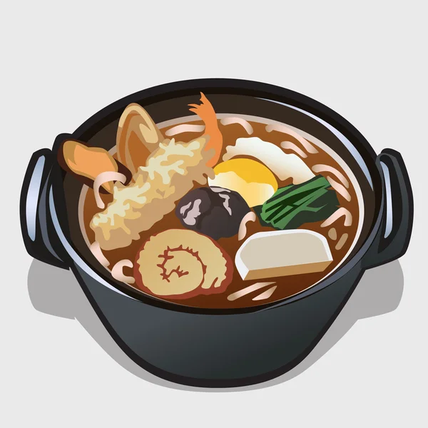 Deniz ürünleri ile egzotik çorbası. Simge gıda