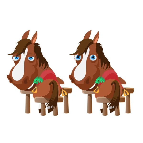 Dos caballos en establo se paran atrás y dan la vuelta — Vector de stock