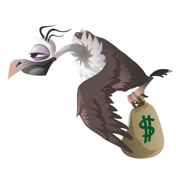 Cartoon vulture carries bag with money dollar — Stock Vector