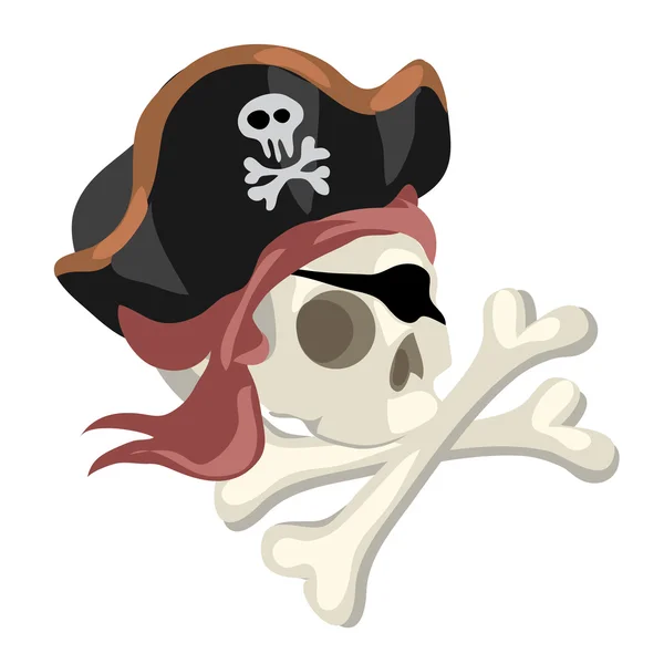 Pirat czaszka w kapeluszu i skrzyżowane kości na białym tle — Wektor stockowy