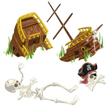 Antik gemi ve iskelet korsan harap