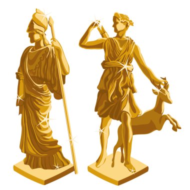 wo Greek Golden statues of warrior and shepherd clipart