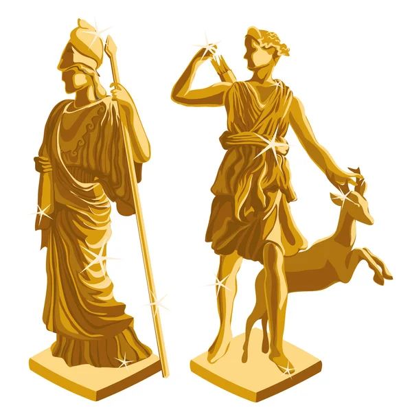 Zwei griechische goldene Statuen von Krieger und Hirte — Stockvektor