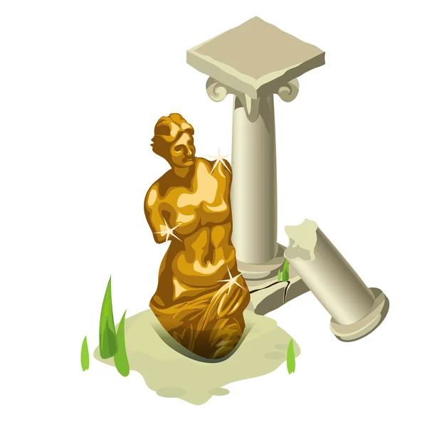 Estatua de oro griego y columna en ruinas — Archivo Imágenes Vectoriales